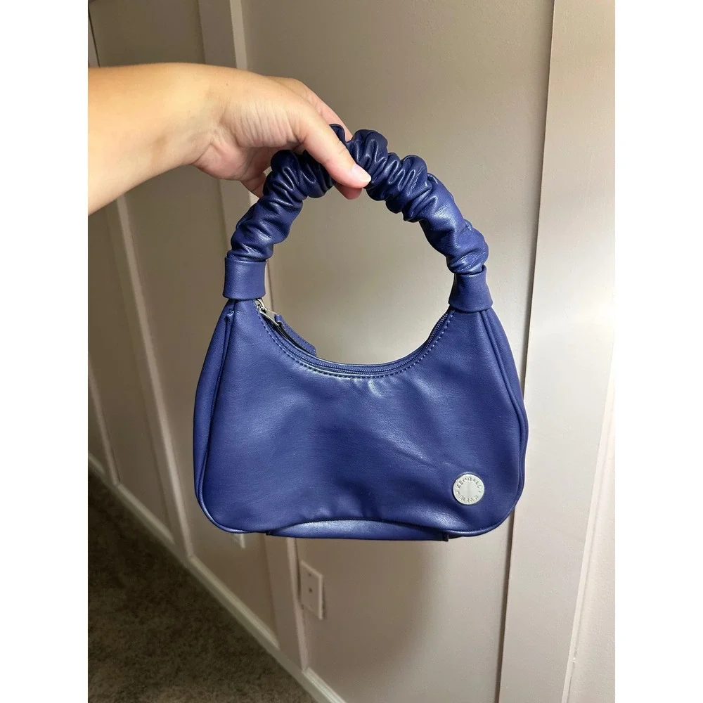 Kendall + Kylie Navy Blue Ruched Handle Mini Hobo Bag‎ Crescent Shoulder Bag